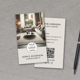 Interior Designer Logo Foto QR Social Media Tan Visitenkarte