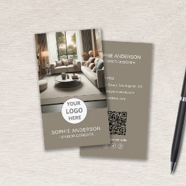 Interior Designer Logo Foto QR Social Media Taupe Visitenkarte