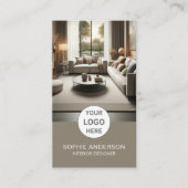 Interior Designer Logo Foto QR Social Media Taupe Visitenkarte (Vorderseite)