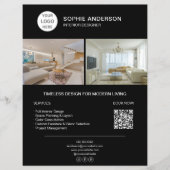 Interior Designer Logo Photo QR Black Business Flyer (Vorne)