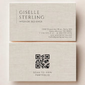 Interior Designer Luxury Neutral Linen QR Code Visitenkarte