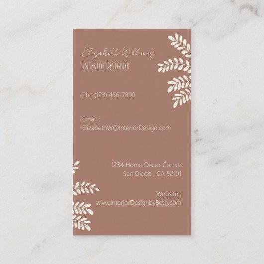 Interior Designer Mocha Vertical Business Card Visitenkarte (Rückseite)