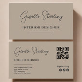 Interior Designer Neutral Taupe Script QR Code Visitenkarte