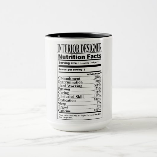 Interior Designer Nutrition Facts Tasse (Zentrum)