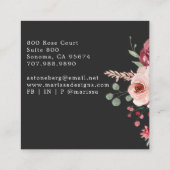 Interior Designer Pink Floral Boho Black Quadratische Visitenkarte (Rückseite)