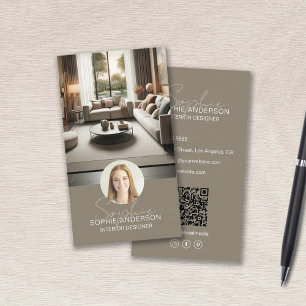 Interior Designer Skriptname Foto QR Taupe Visitenkarte