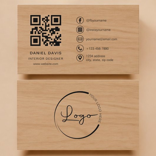 Interior Designer Wood Professional QR Code Visitenkarte