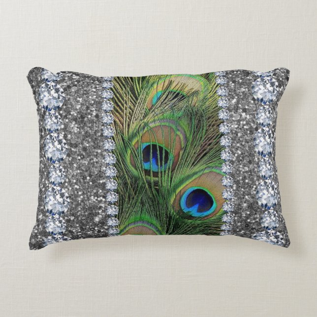 Interior Glitzer Chic Silver Zuhause Rosen Peacock Dekokissen (Vorderseite)