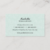 INTERIORS moderne elegante Textilien Damast Minze Visitenkarte (Rückseite)