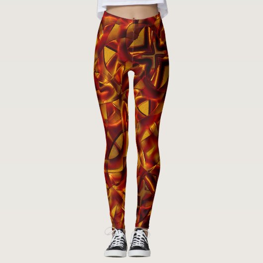 Interlacing der verbrannten orangefarbenen Krawatt Leggings (Vorderseite)