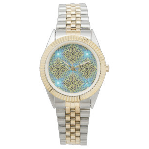 Interlacing Viktorianisch Golden Trim Aqua Hinterg Armbanduhr