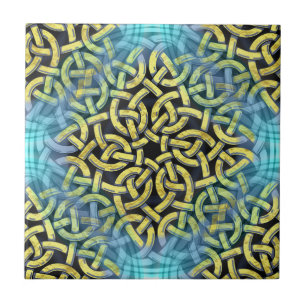 Interlacing Viktorianisch Golden Trim Aqua Hinterg Fliese