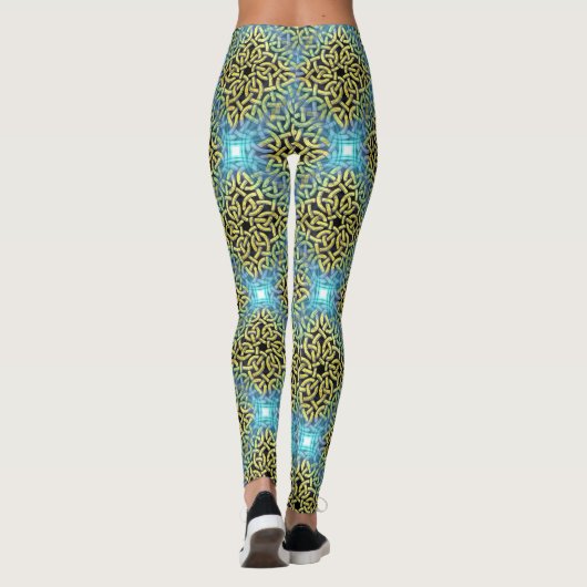 Interlacing Viktorianisch Golden Trim Aqua Hinterg Leggings (Rückseite)