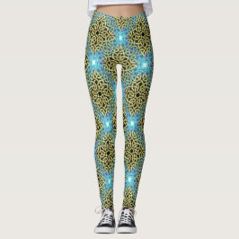 Interlacing Viktorianisch Golden Trim Aqua Hinterg Leggings