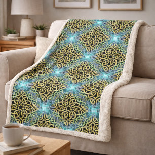 Interlacing Viktorianisch Golden Trim Aqua Hinterg Sherpadecke