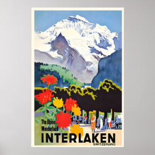 Interlaken Bern Schweiz Schweizer Alpen Vintage Poster