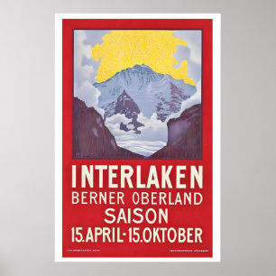 Interlaken Berner Oberland Schweiz Vintage Poster