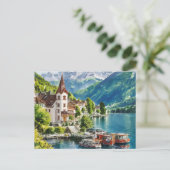 Interlaken Schweiz Aquarell Postkarte (Stehend Vorderseite)
