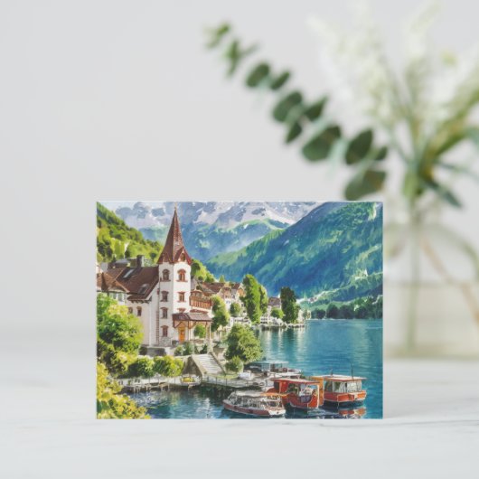 Interlaken Schweiz Aquarell Postkarte (Stehend Vorderseite)