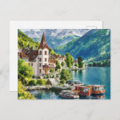 Interlaken Schweiz Aquarell Postkarte (Vorne/Hinten)