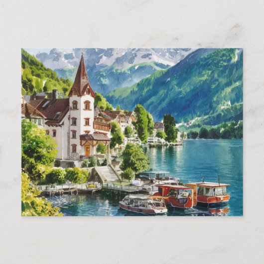 Interlaken Schweiz Aquarell Postkarte (Vorderseite)