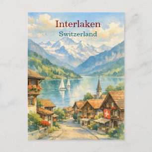 Interlaken Schweiz Aquarell vintage Reise Postkarte