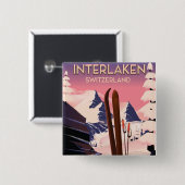 Interlaken Schweiz Skifahrplakat. Button (Vorne & Hinten)