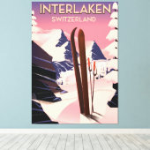 Interlaken Schweiz Skifahrplakat. Leinwanddruck (Insitu (Holzboden))