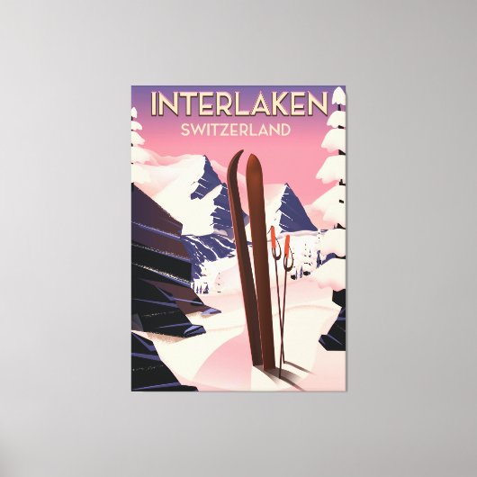 Interlaken Schweiz Skifahrplakat. Leinwanddruck (Vorderseite)