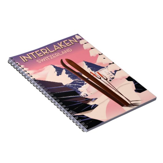 Interlaken Schweiz Skifahrplakat. Notizblock (Rechte Seite)