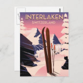 Interlaken Schweiz Skifahrplakat. Postkarte (Vorne/Hinten)