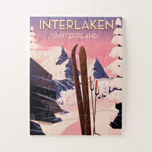 Interlaken Schweiz Skifahrplakat. Puzzle (Vertikal)