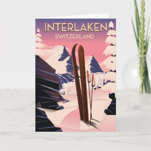 Interlaken Schweiz Skireiseplakat. Feiertagskarte