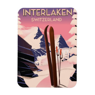 Interlaken Schweiz Skireiseplakat. Magnet