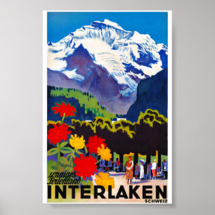 Interlaken Schweiz Vintage Poster Restauriert