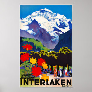 Interlaken Switzerland Vintage Poster wiederherges
