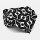 Interlock Weave Black & White Fashion Nacken Tie Krawatte (Gerollt)