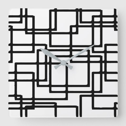 Interlocking Black Squares Artistic Design Quadratische Wanduhr (Vorderseite)