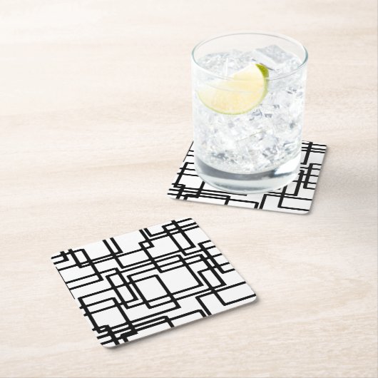 Interlocking Black Squares Artistic Design Rechteckiger Pappuntersetzer (Vor Ort)