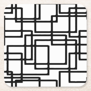 Interlocking Black Squares Artistic Design Rechteckiger Pappuntersetzer