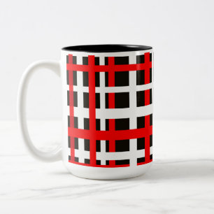 Interlocking Stripes Black White Red Zweifarbige Tasse