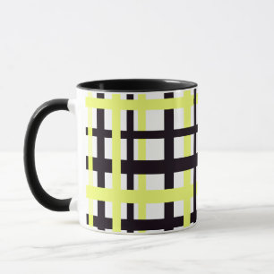 Interlocking Stripes Black White Yellow Tasse