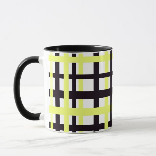 Interlocking Stripes Black White Yellow Tasse (Links)