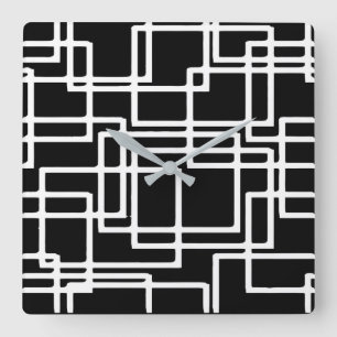 Interlocking White Squares Artistic Design Quadratische Wanduhr