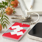 Interlocking White Squares on a Red Background Schlüsselanhänger (Vorderseite rechts)