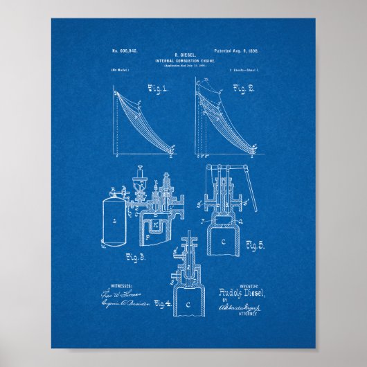 Internal Combustion Engine Patent - Blueprint Poster (Vorne)