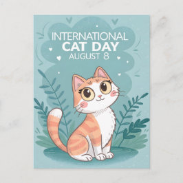 International Cat Day Cute Whimsical Cat Art Feiertagspostkarte