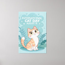 International Cat Day Cute Whimsical Cat Art Leinwanddruck