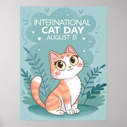 International Cat Day Cute Whimsical Cat Art Poster (Vorne)