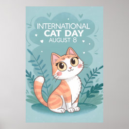 International Cat Day Cute Whimsical Cat Art Poster